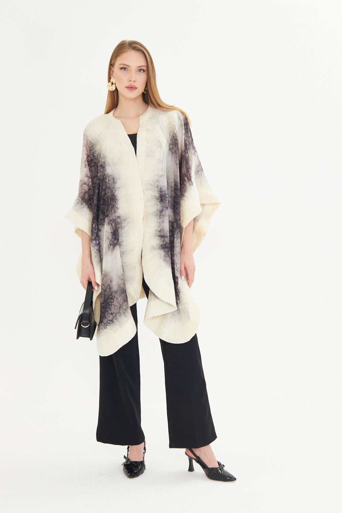 Oslo Ivory & Charcoal Silk Fusion Poncho