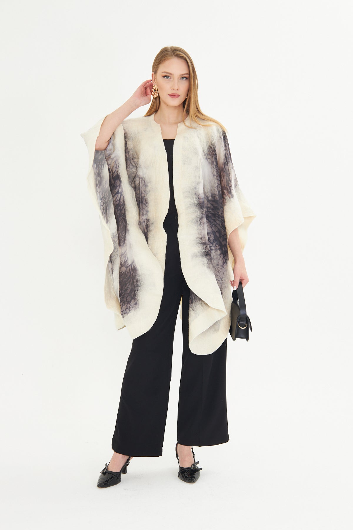 Oslo Ivory & Charcoal Silk Fusion Poncho
