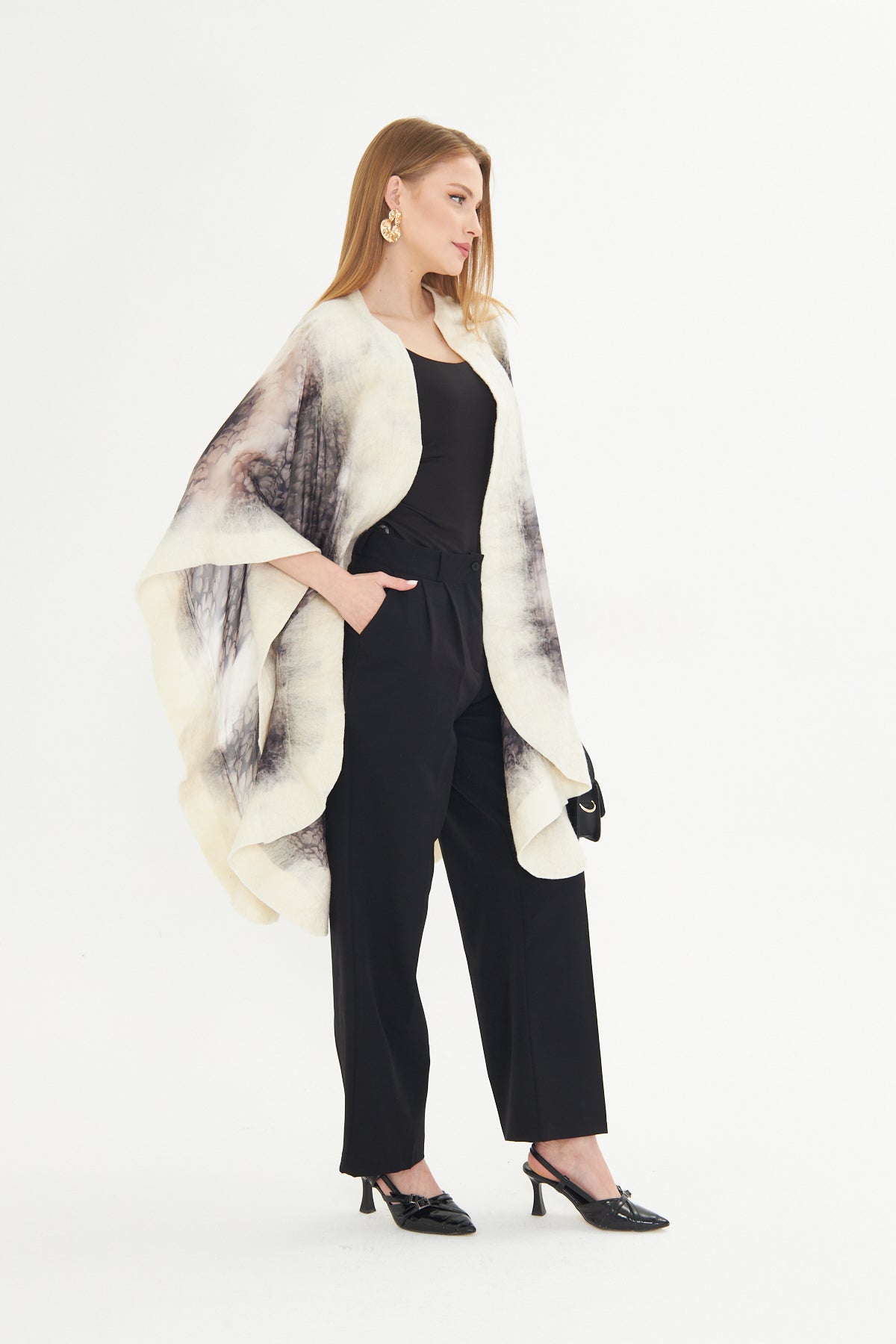 Oslo Ivory & Charcoal Silk Fusion Poncho