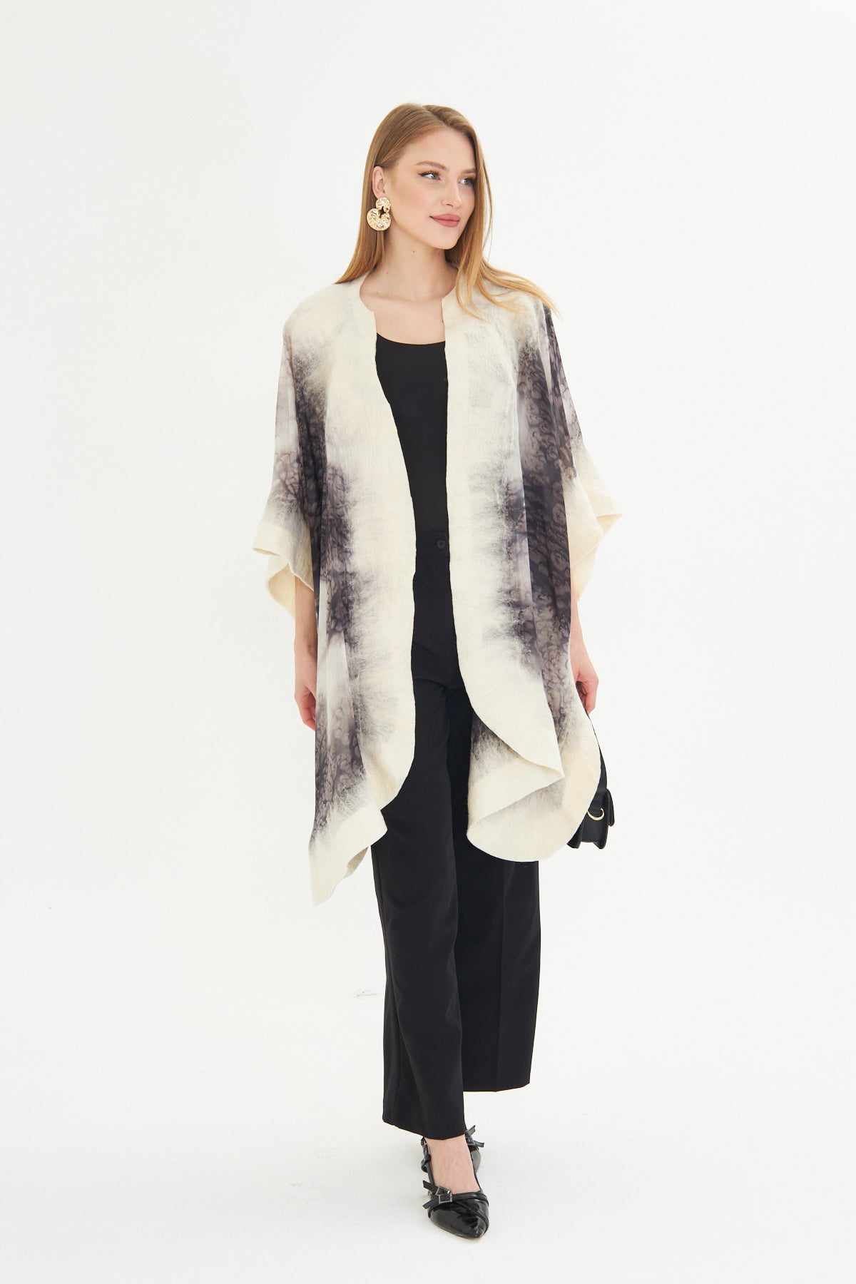 Oslo Ivory & Charcoal Silk Fusion Poncho
