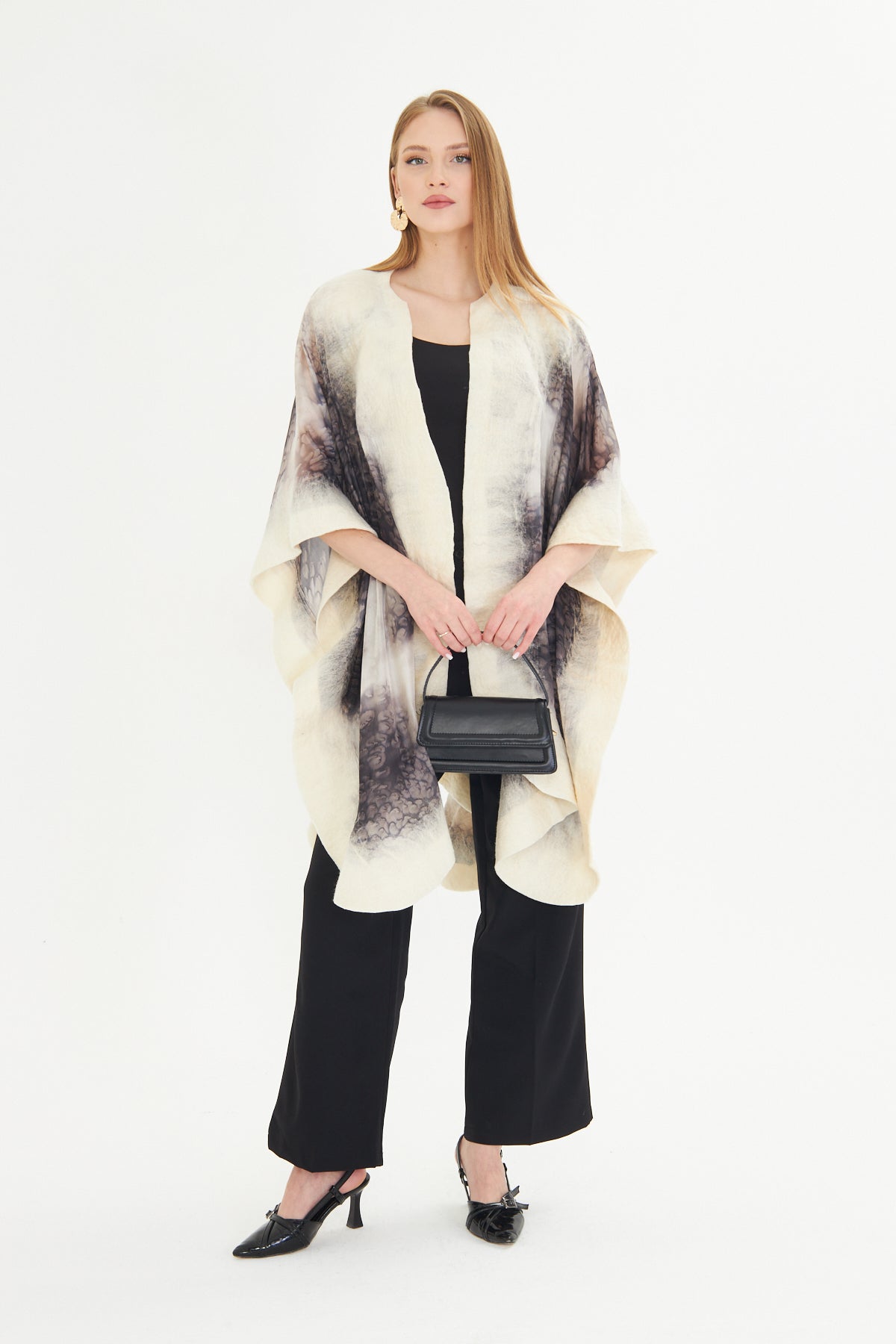 Oslo Ivory & Charcoal Silk Fusion Poncho