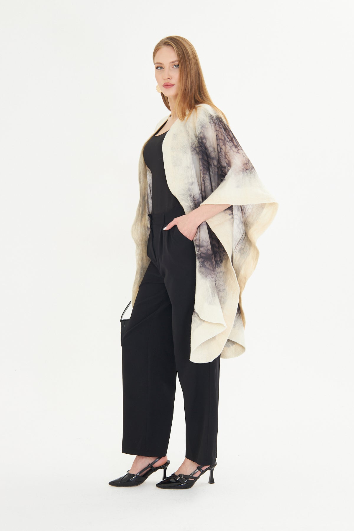 Oslo Ivory & Charcoal Silk Fusion Poncho
