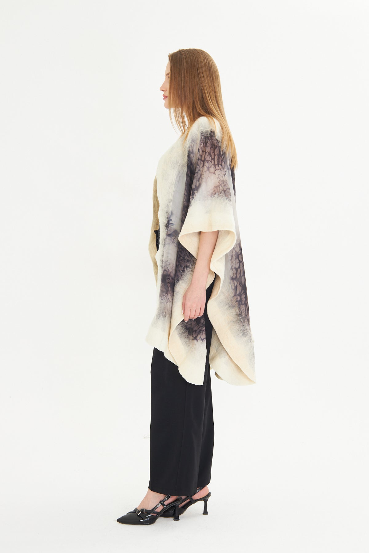 Oslo Ivory & Charcoal Silk Fusion Poncho