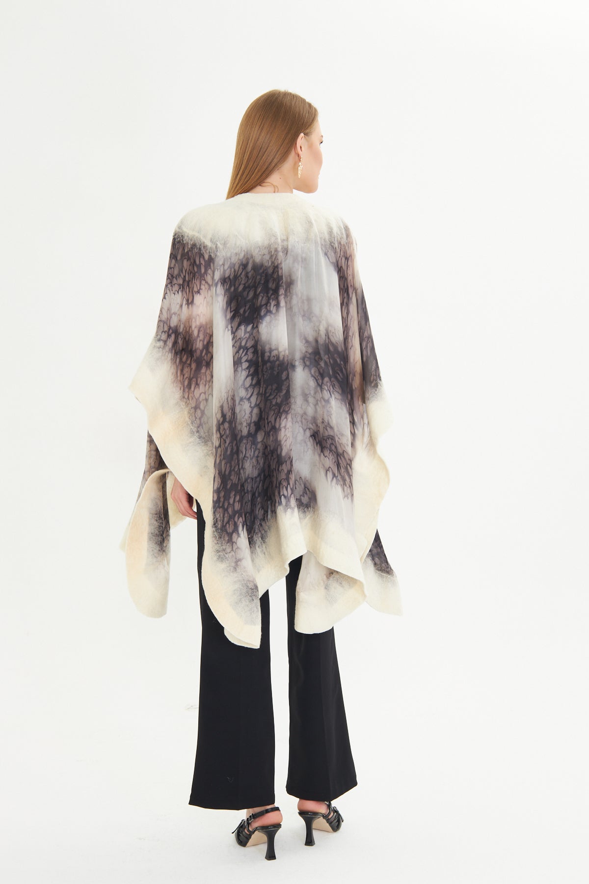 Oslo Ivory & Charcoal Silk Fusion Poncho