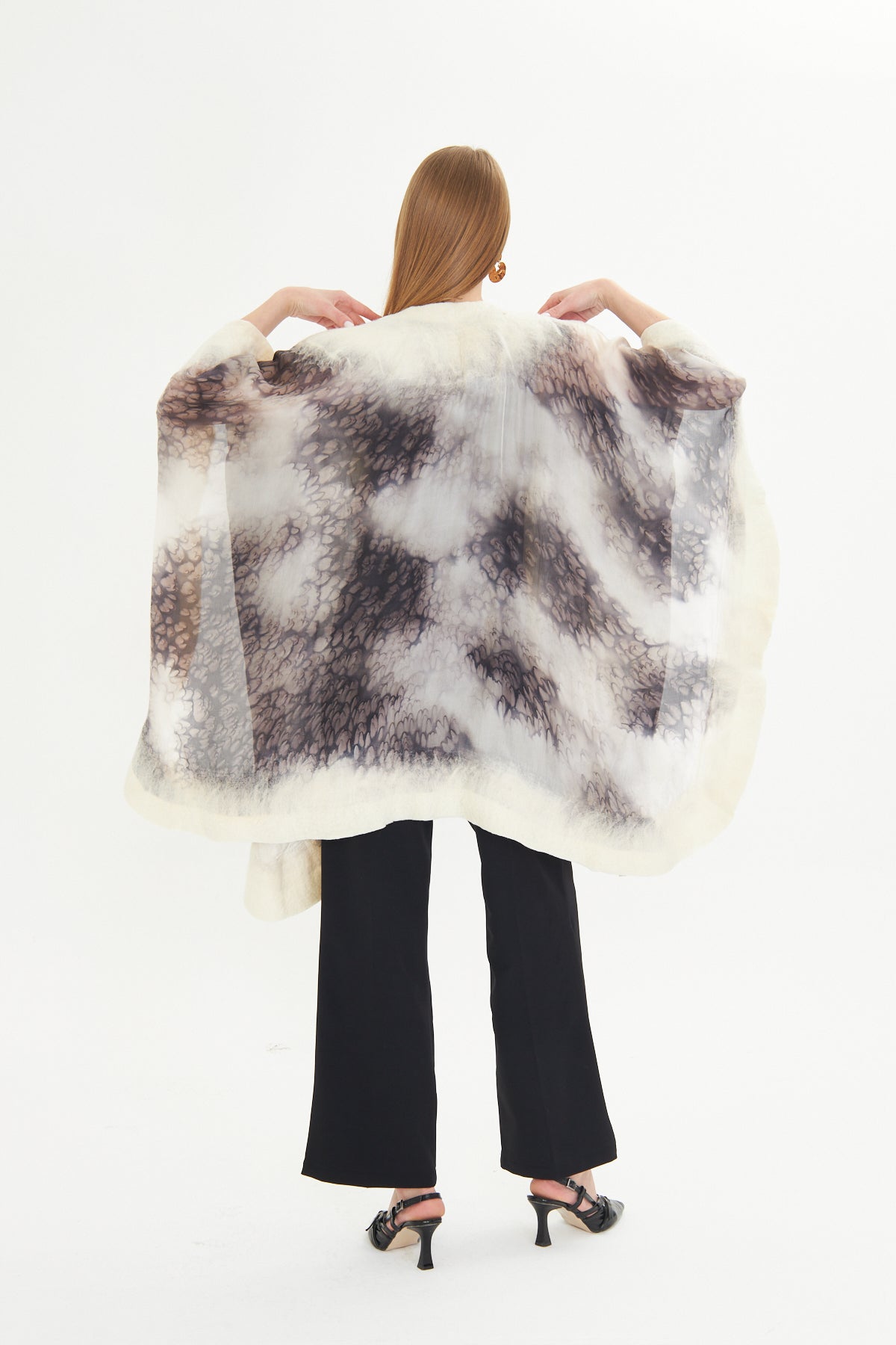 Oslo Ivory & Charcoal Silk Fusion Poncho