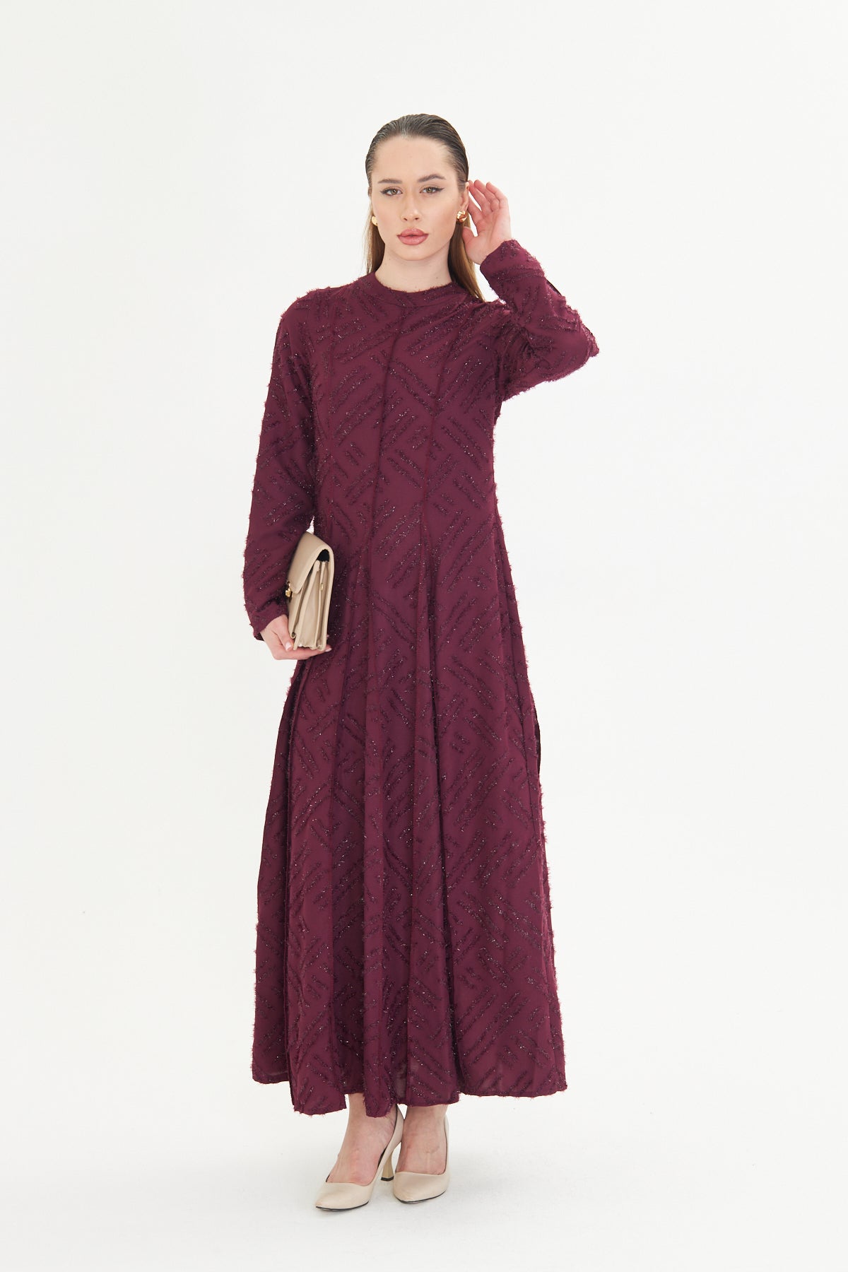 Textured Longline Dress - Merlot