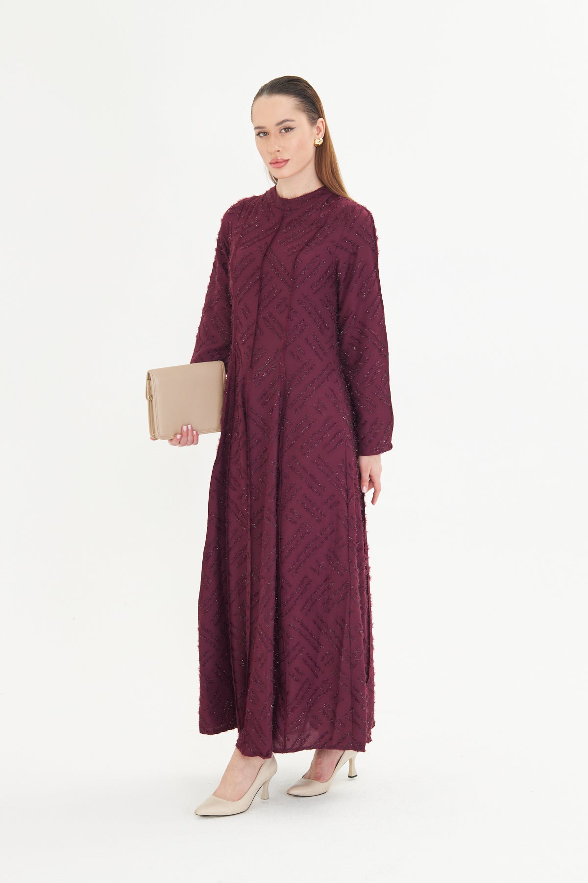 Textured Longline Dress - Merlot