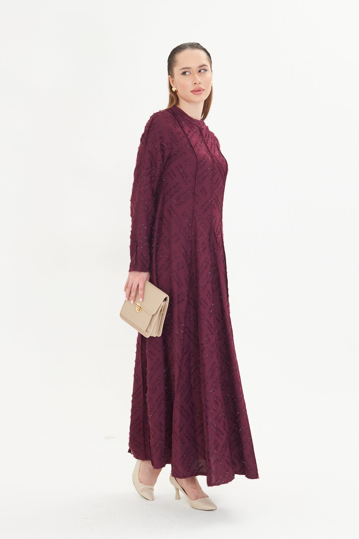 Textured Longline Dress - Merlot