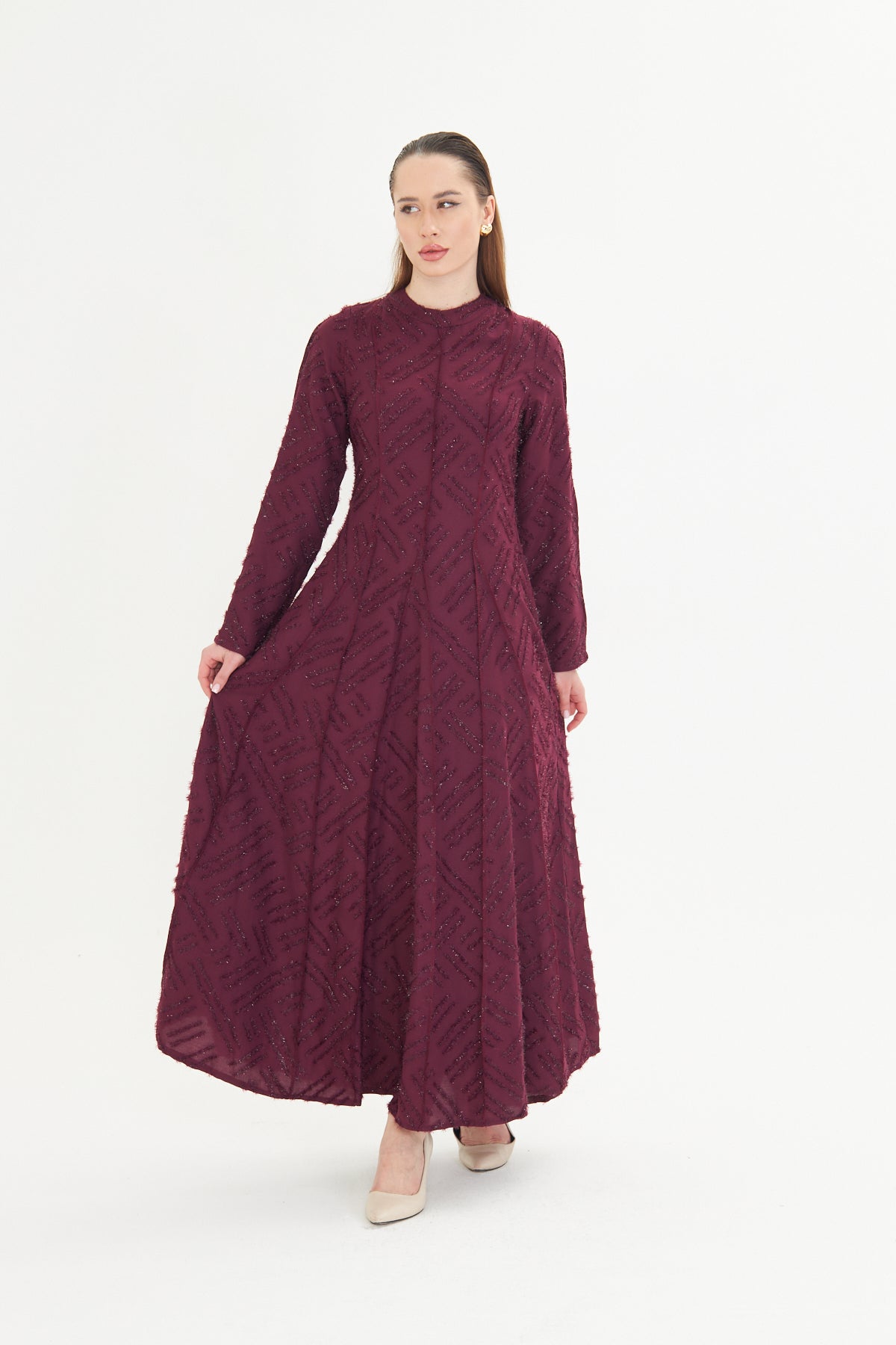 Textured Longline Dress - Merlot