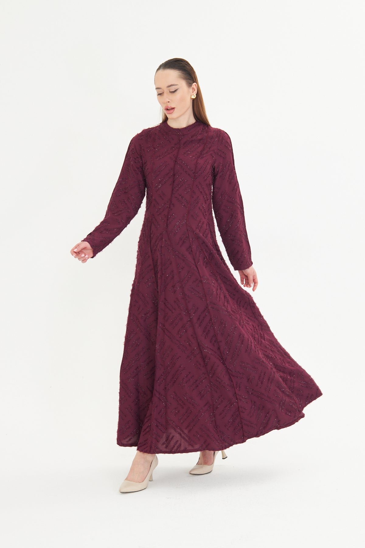 Textured Longline Dress - Merlot