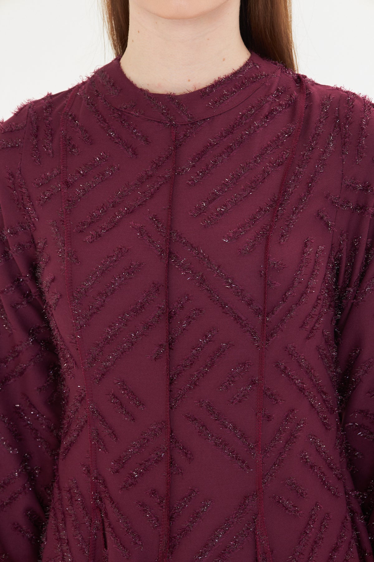 Textured Longline Dress - Merlot