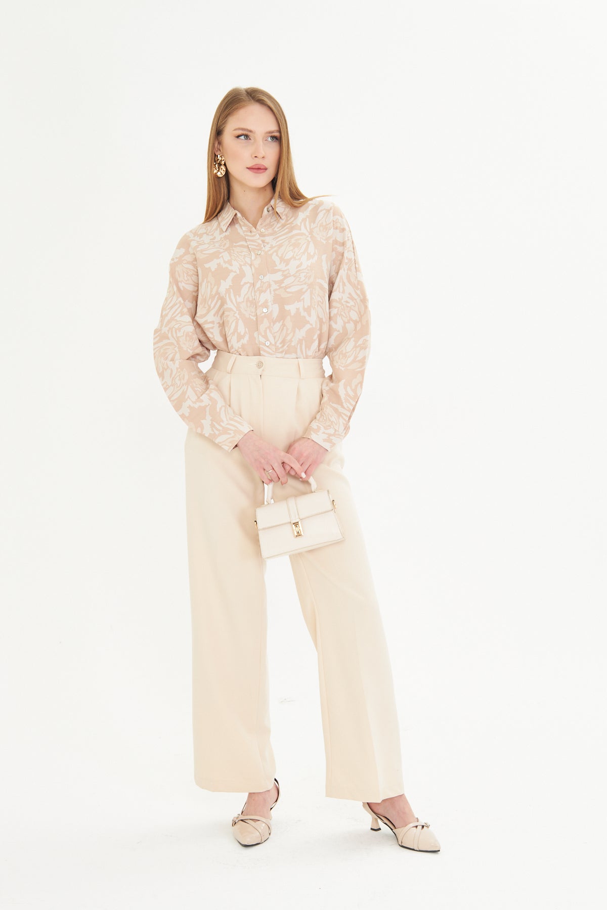 Cream Wide-Leg Trousers