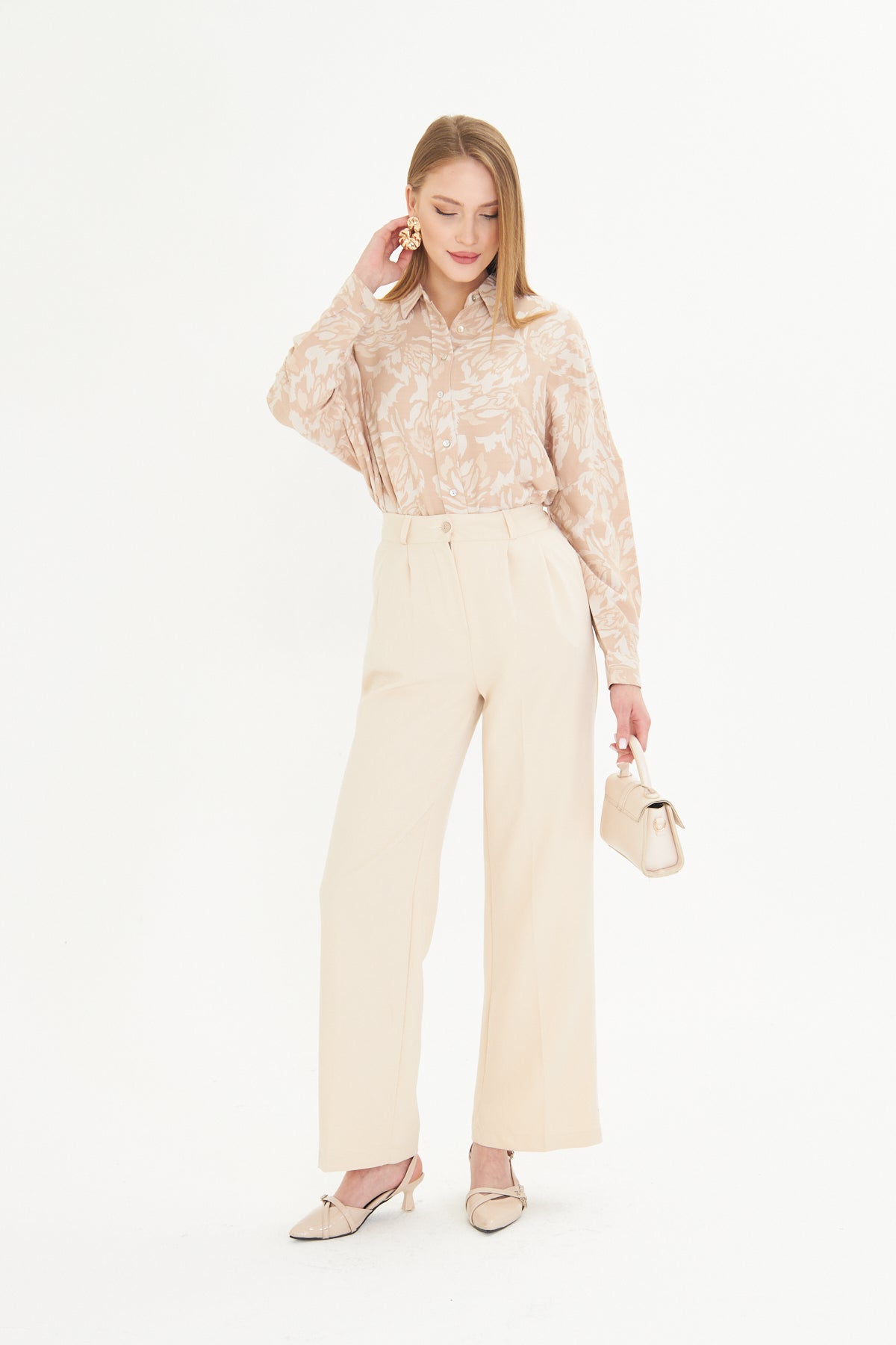 Cream Wide-Leg Trousers