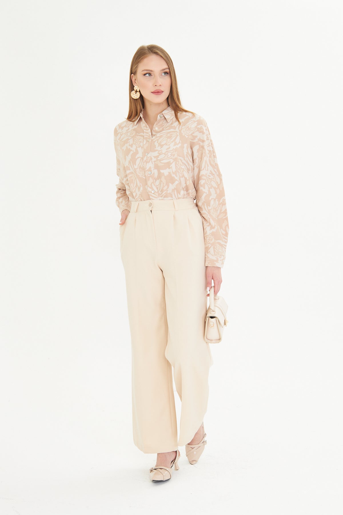 Cream Wide-Leg Trousers