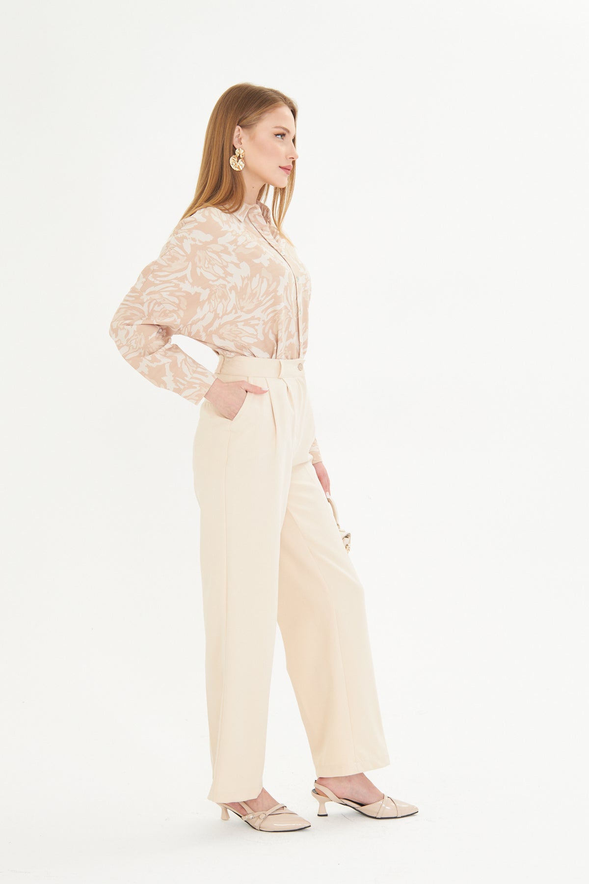 Cream Wide-Leg Trousers