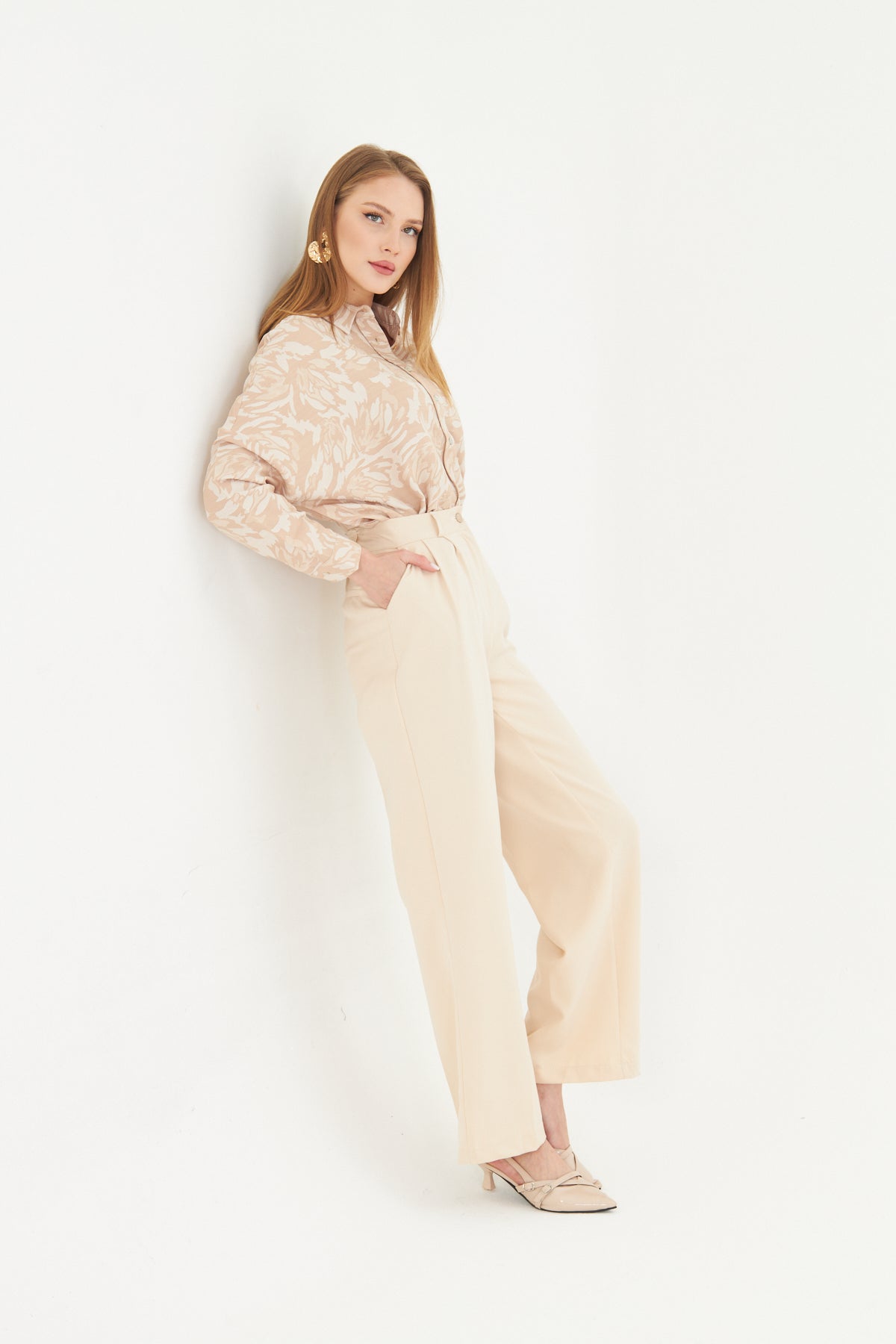 Cream Wide-Leg Trousers