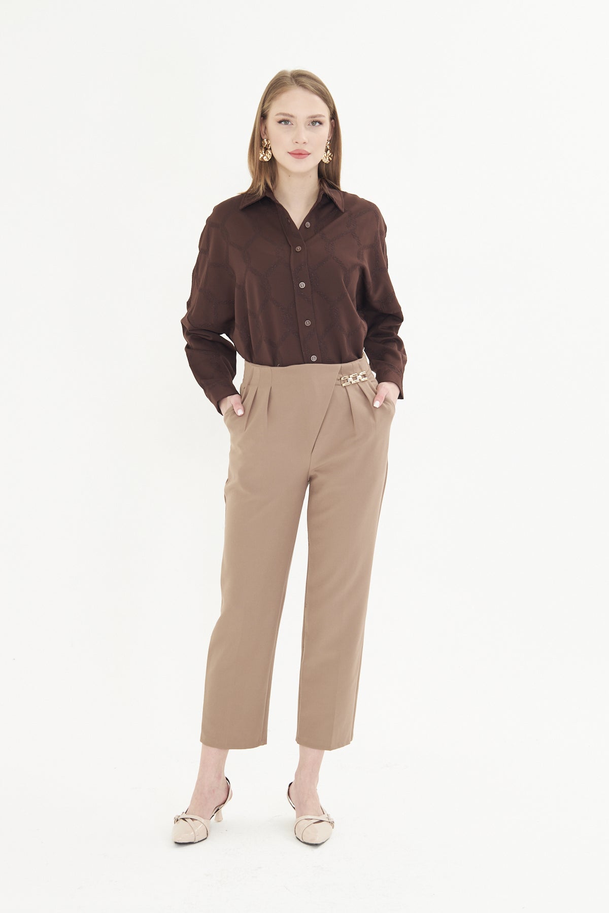 High Waist Culotte Trousers - Tan