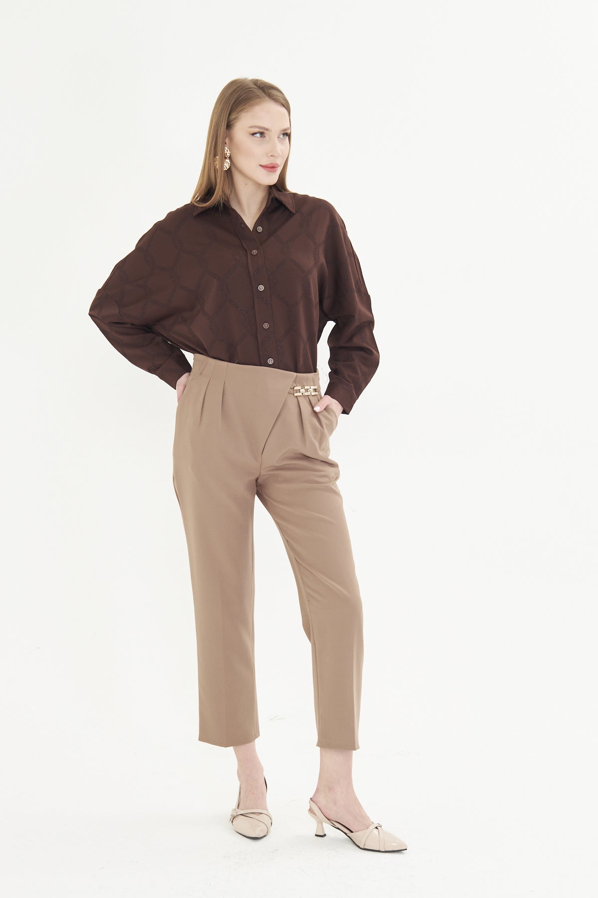 High Waist Culotte Trousers - Tan