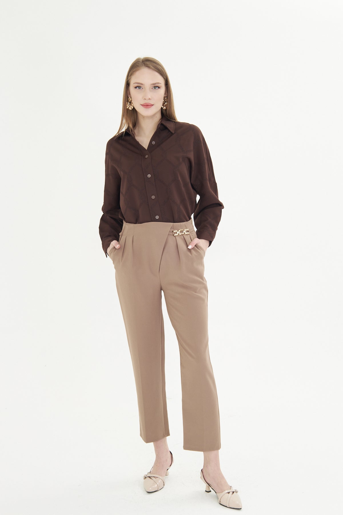 High Waist Culotte Trousers - Tan