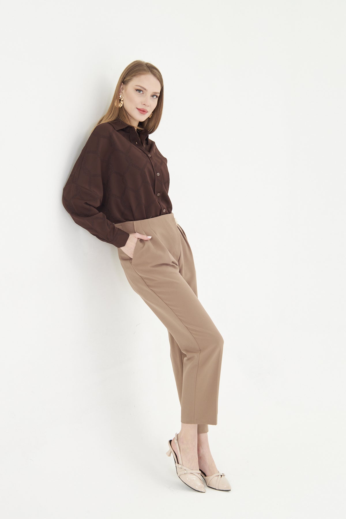 High Waist Culotte Trousers - Tan
