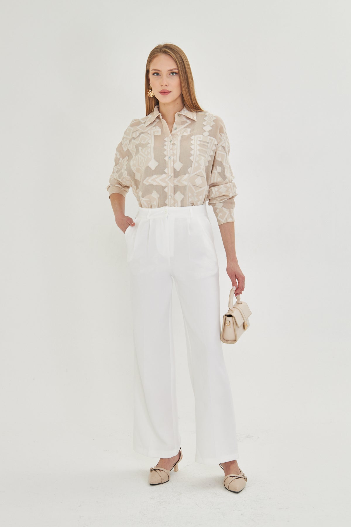 White Wide-Leg Trousers