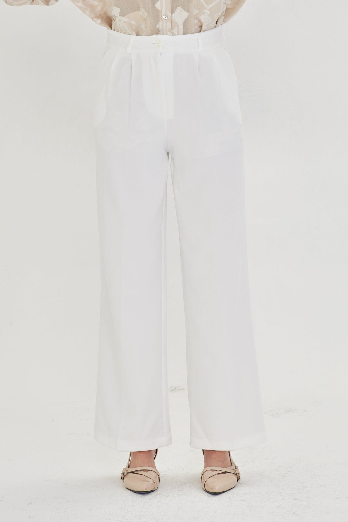 White Wide-Leg Trousers