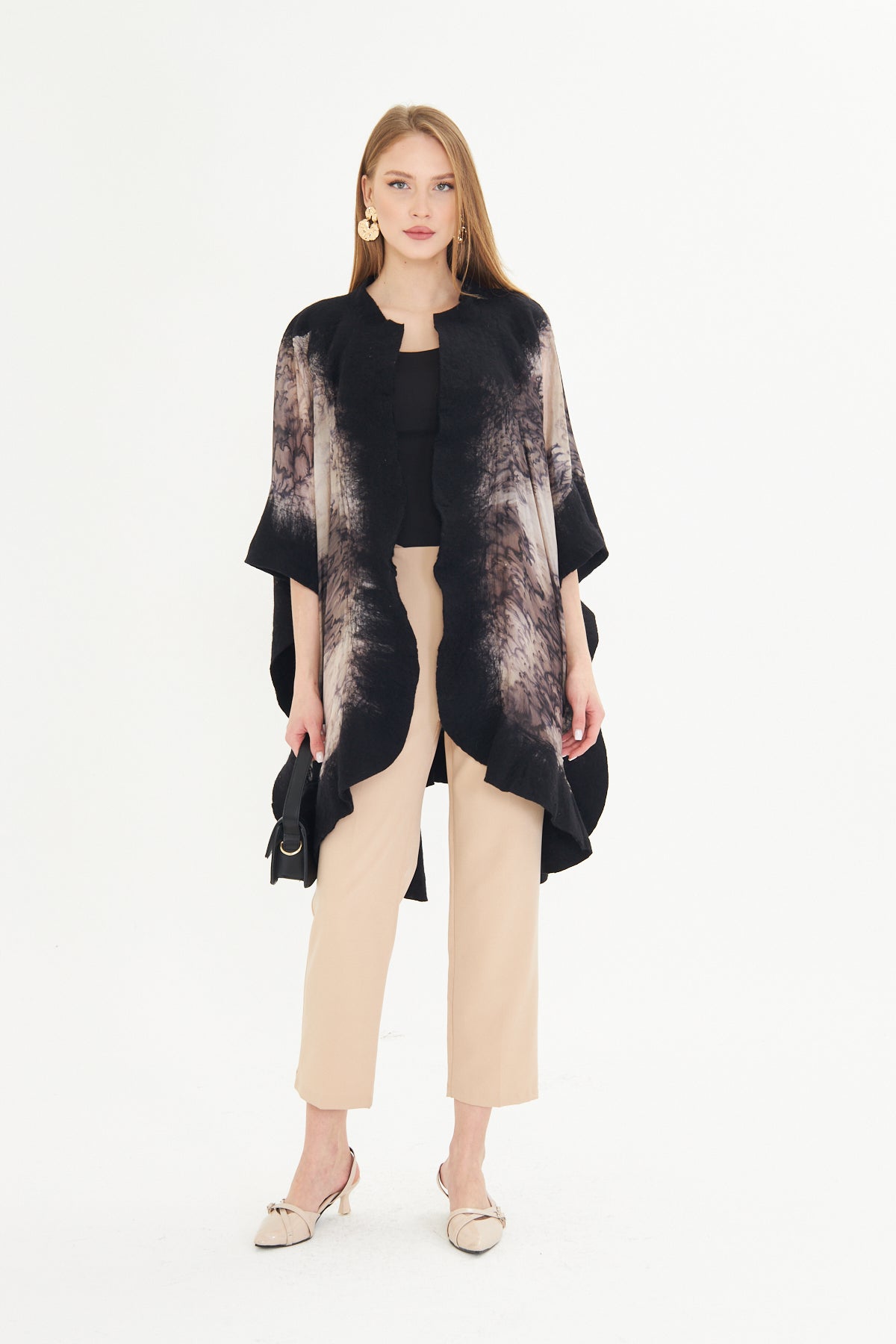 Oslo Black & Taupe Silk Fusion Poncho