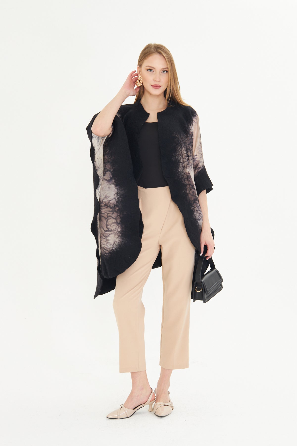 Oslo Black & Taupe Silk Fusion Poncho