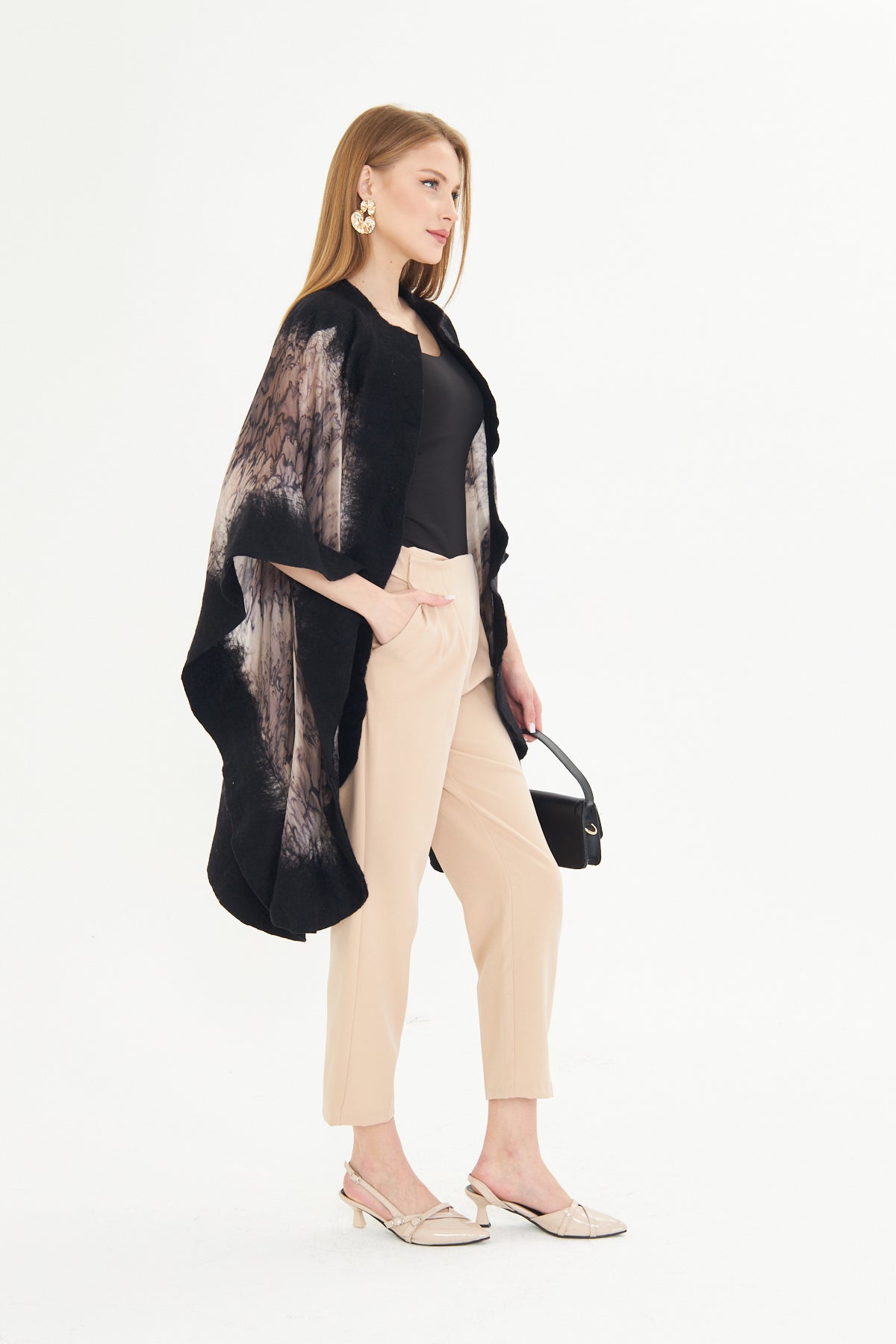 Oslo Black & Taupe Silk Fusion Poncho
