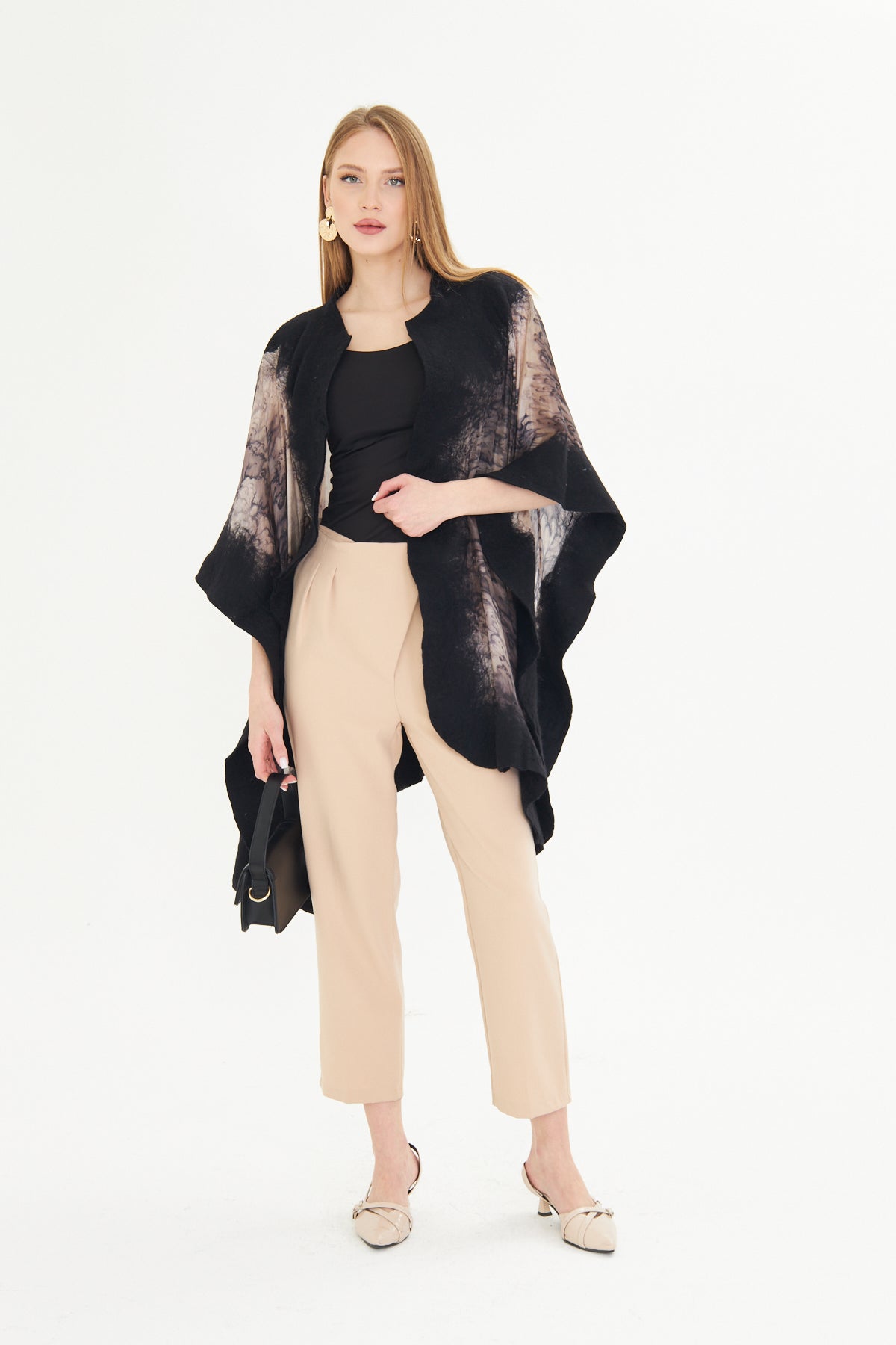 Oslo Black & Taupe Silk Fusion Poncho