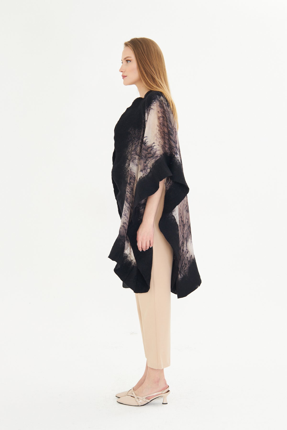 Oslo Black & Taupe Silk Fusion Poncho