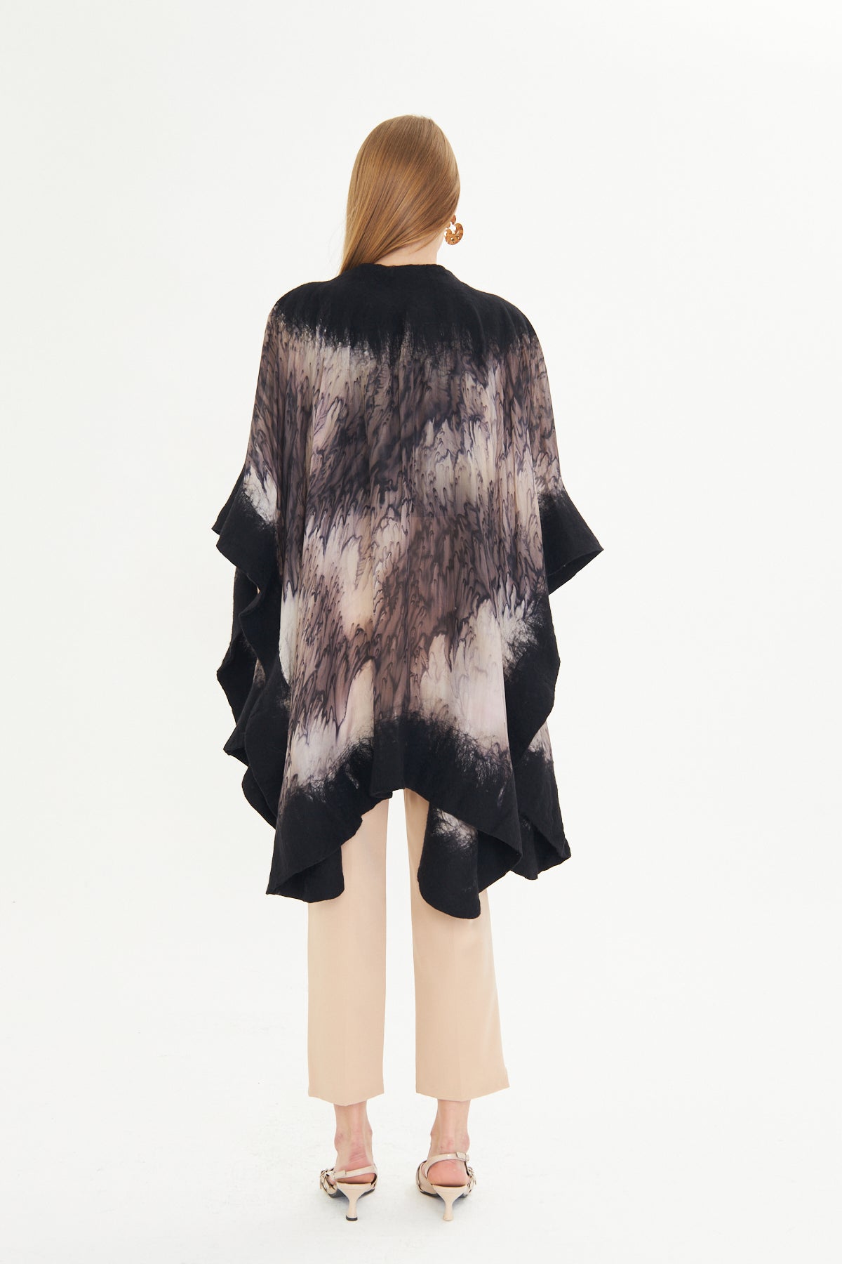 Oslo Black & Taupe Silk Fusion Poncho