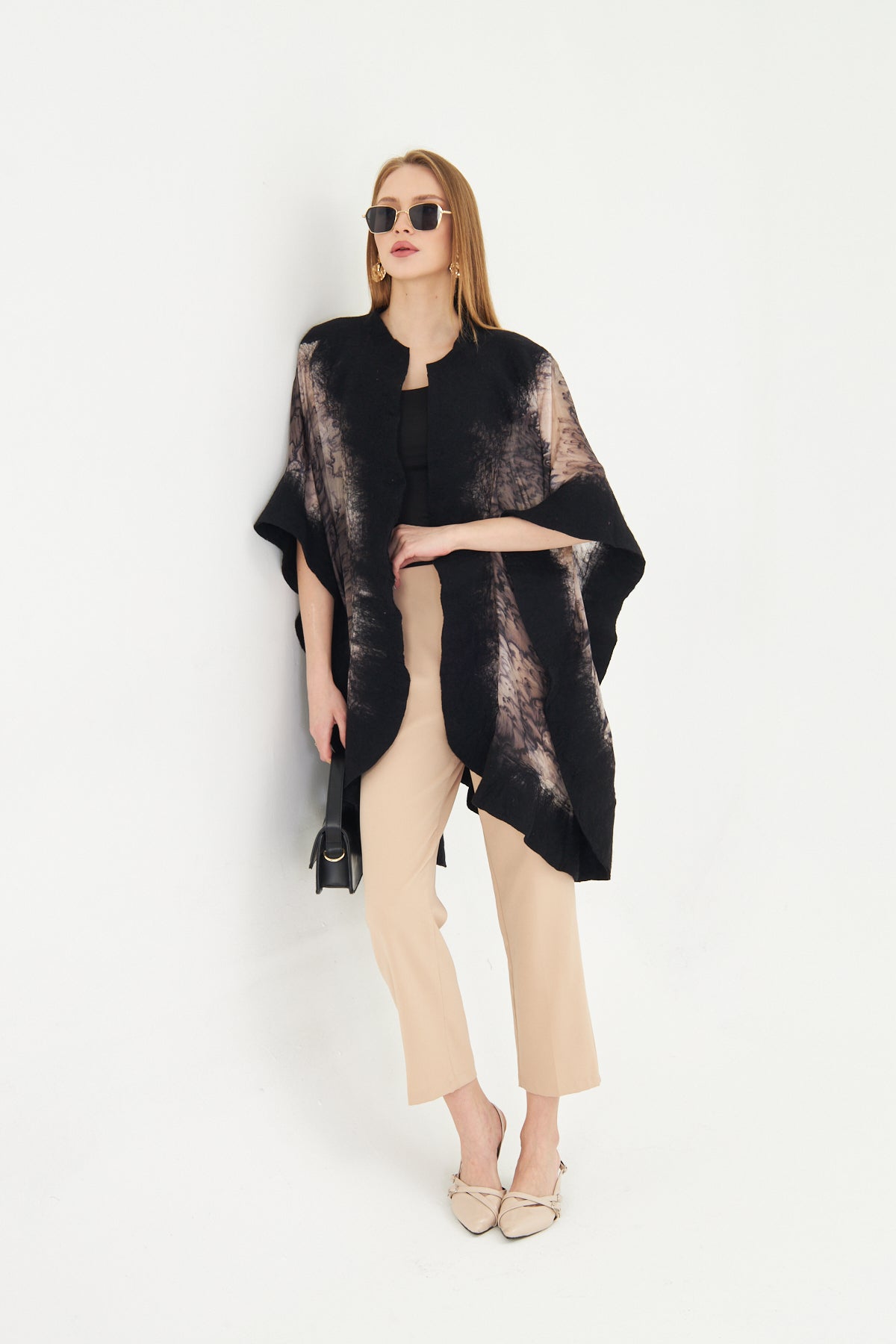 Oslo Black & Taupe Silk Fusion Poncho