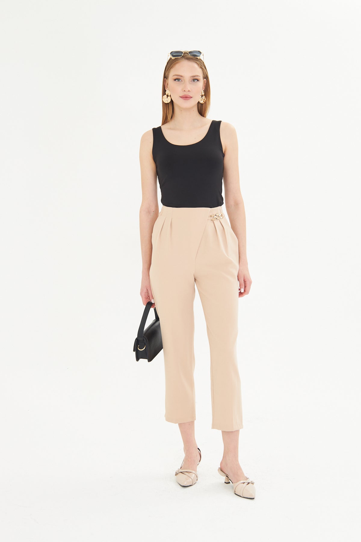 Tailored High Waist Culotte Trousers. - Nude