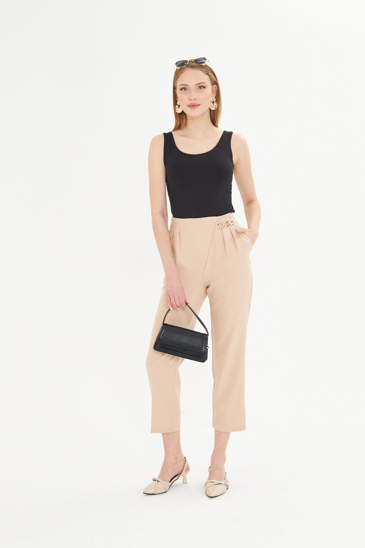 Tailored High Waist Culotte Trousers. - Nude