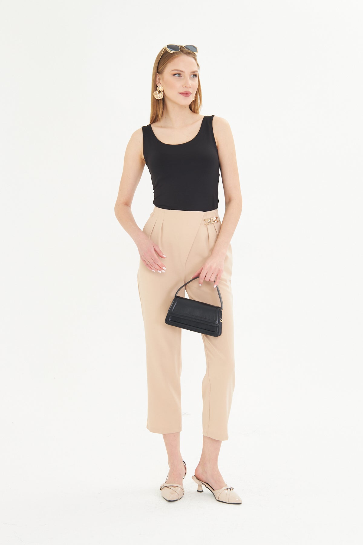 Tailored High Waist Culotte Trousers. - Nude