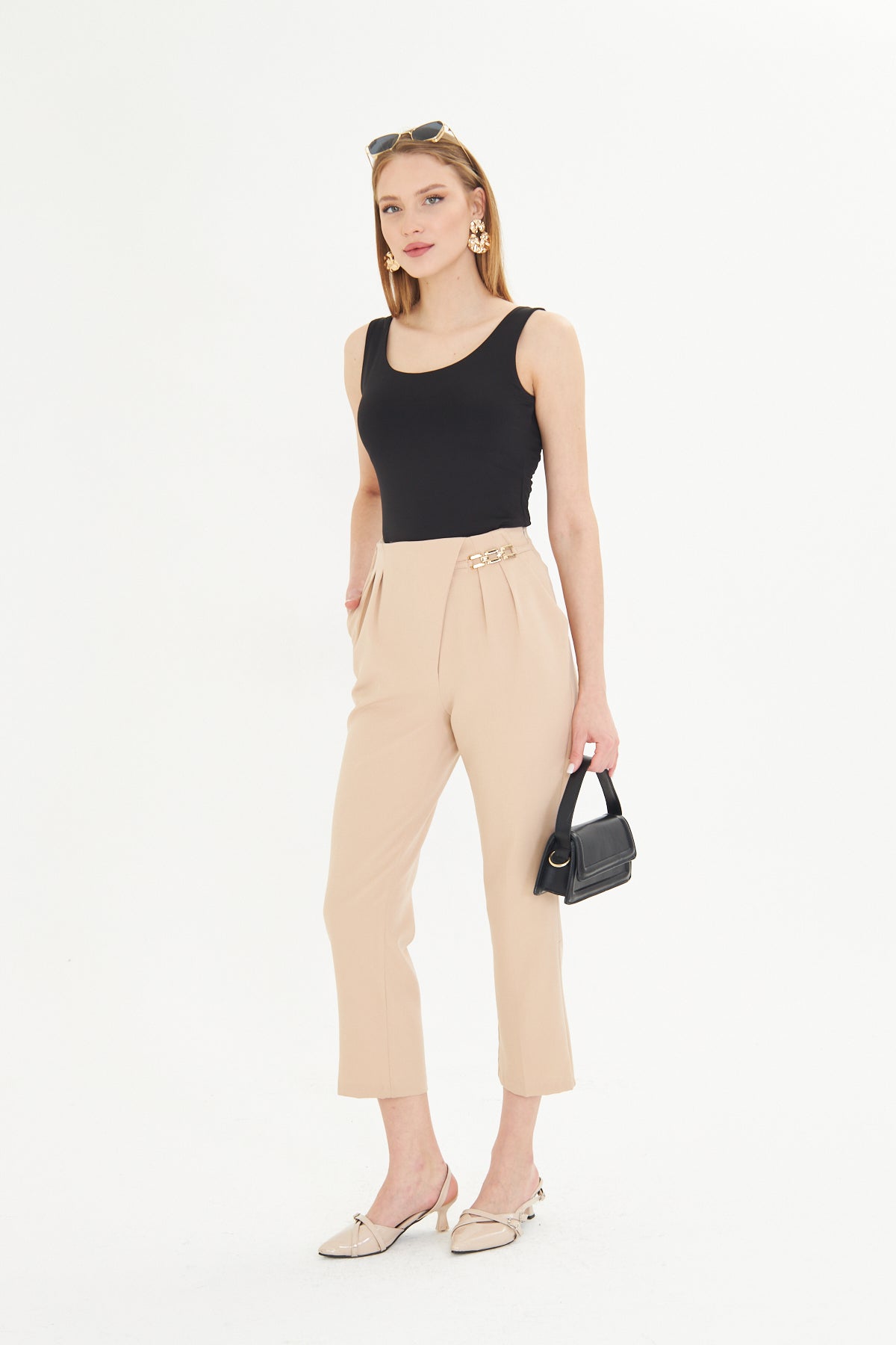 Tailored High Waist Culotte Trousers. - Nude