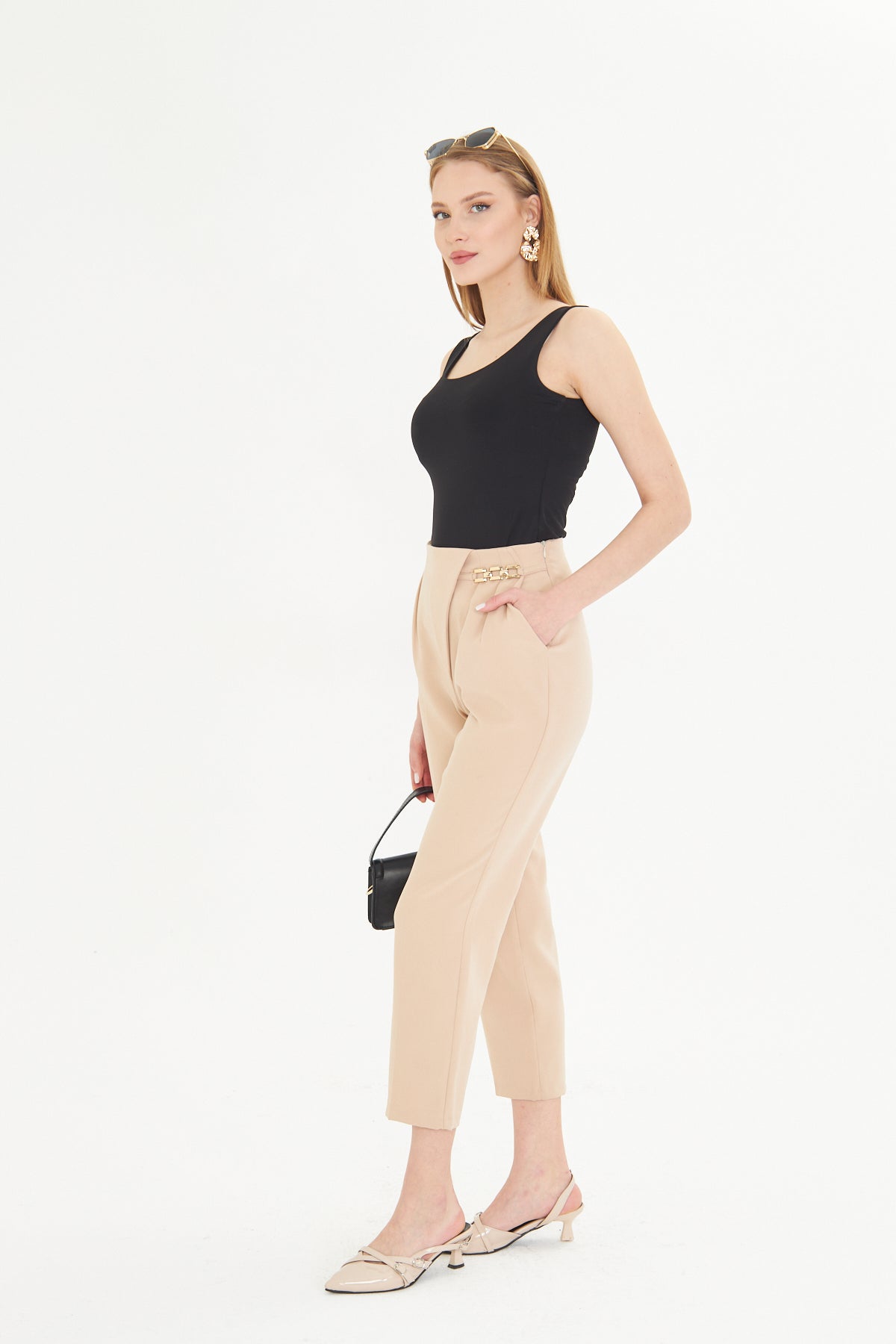 Tailored High Waist Culotte Trousers. - Nude