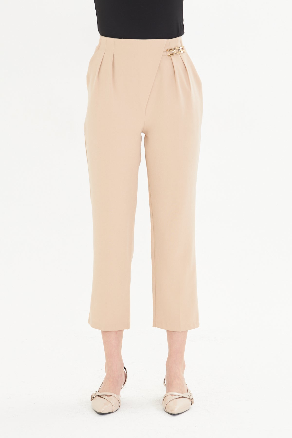 Tailored High Waist Culotte Trousers. - Nude