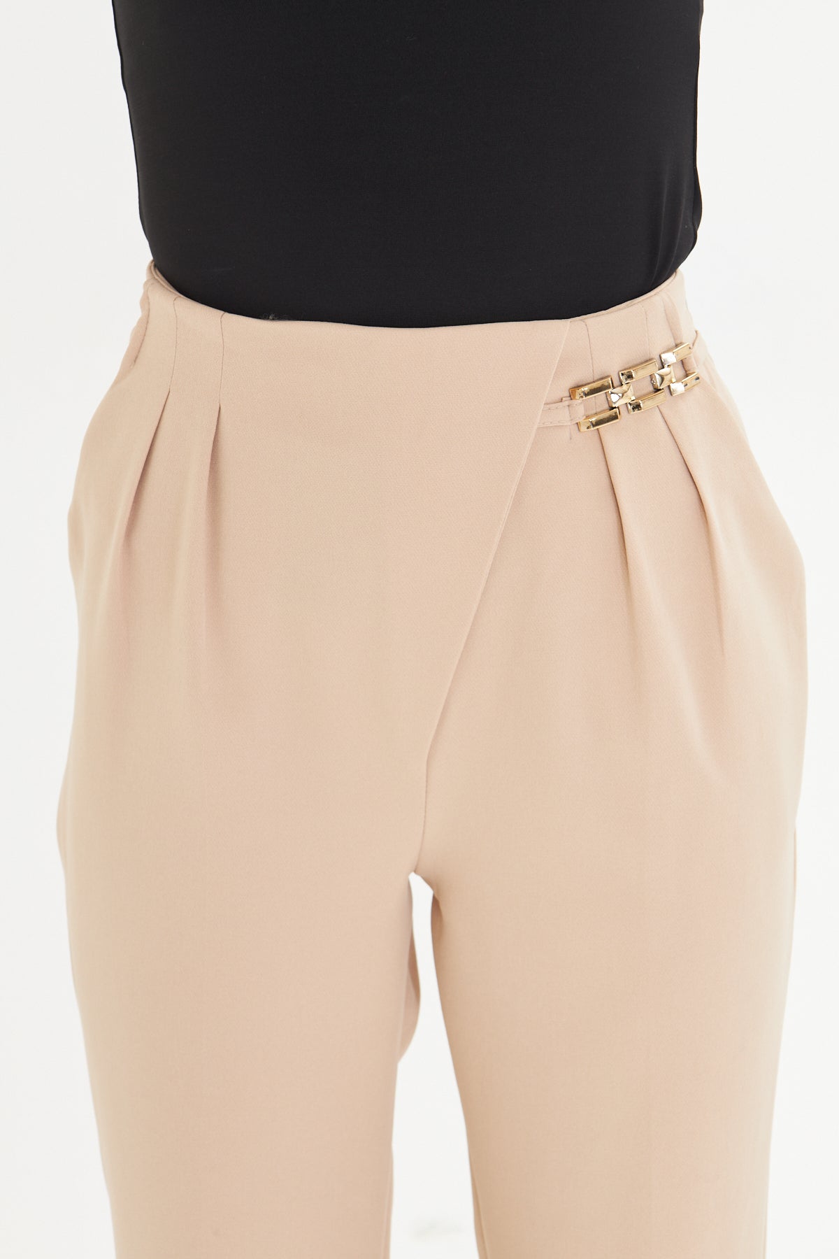 Tailored High Waist Culotte Trousers. - Nude