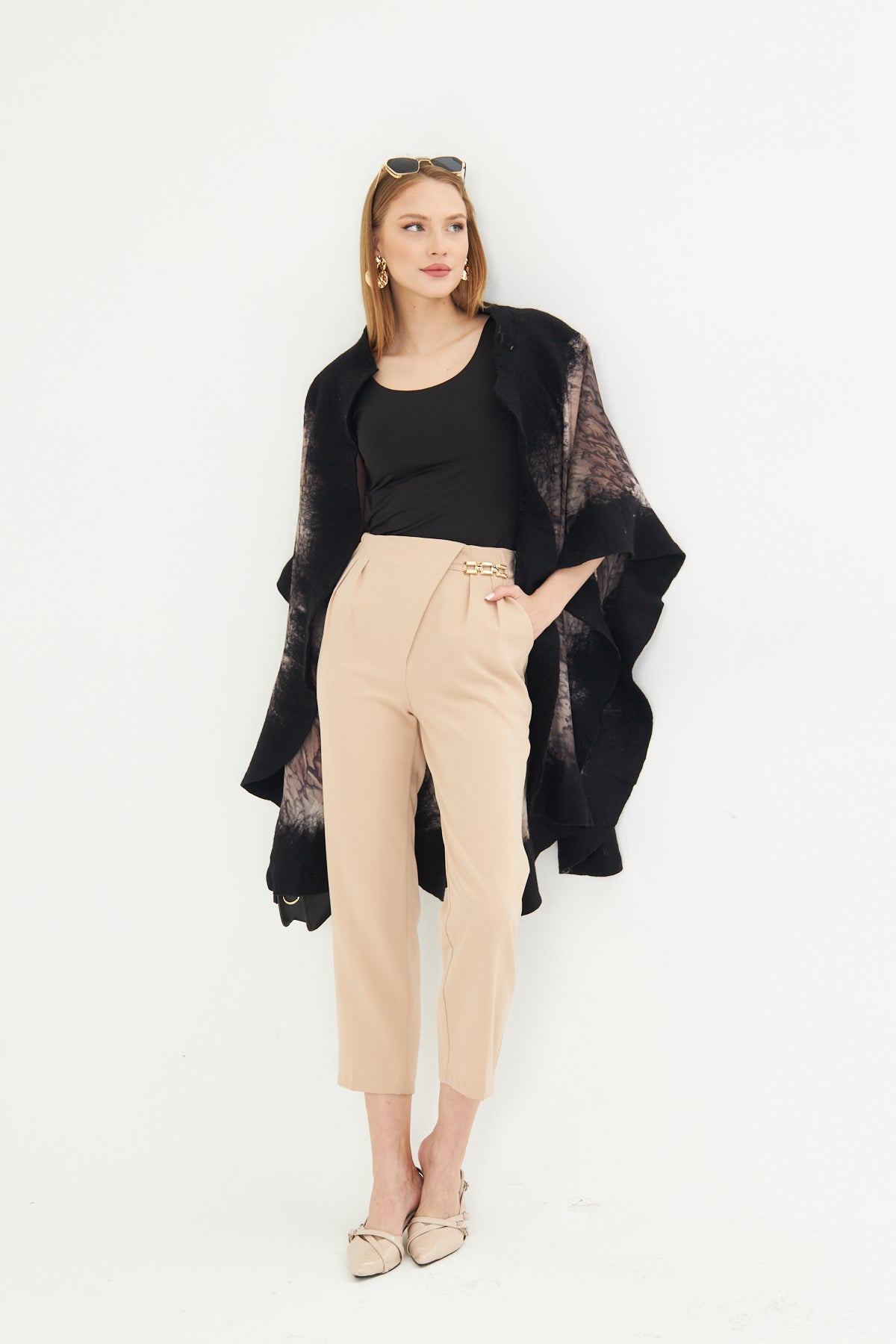 Tailored High Waist Culotte Trousers. - Nude
