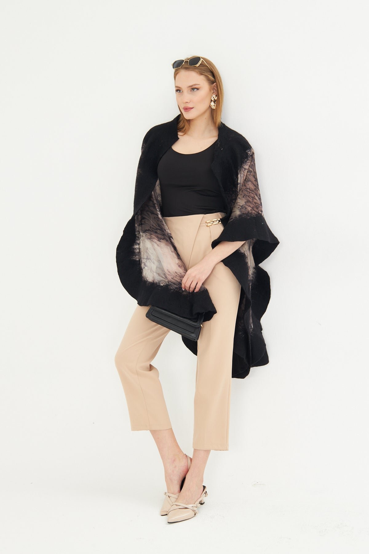 Tailored High Waist Culotte Trousers. - Nude