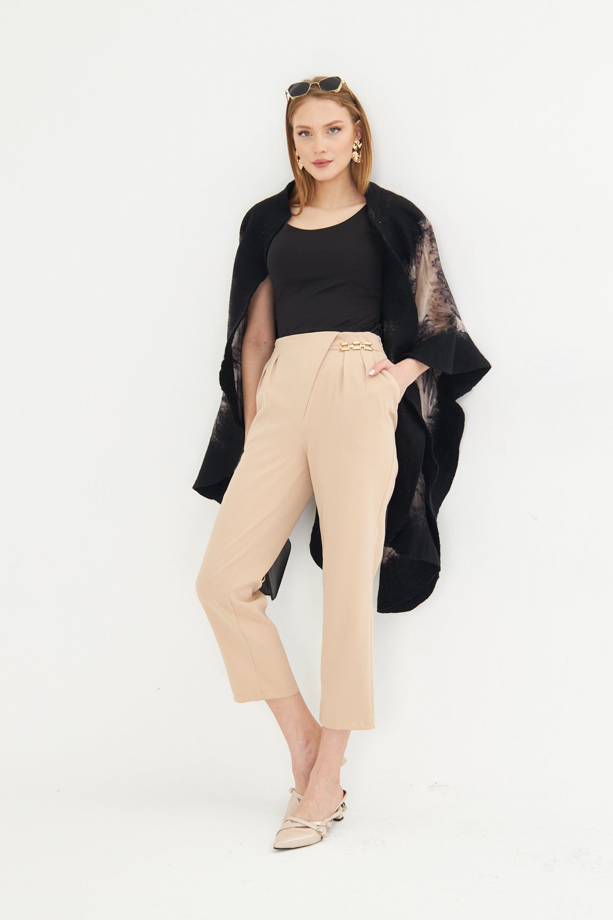 Tailored High Waist Culotte Trousers. - Nude