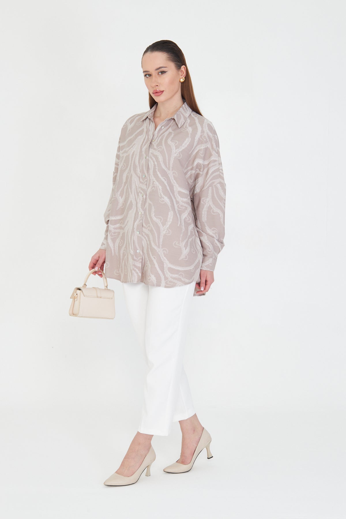 Textured Taupe Oversized Shirt