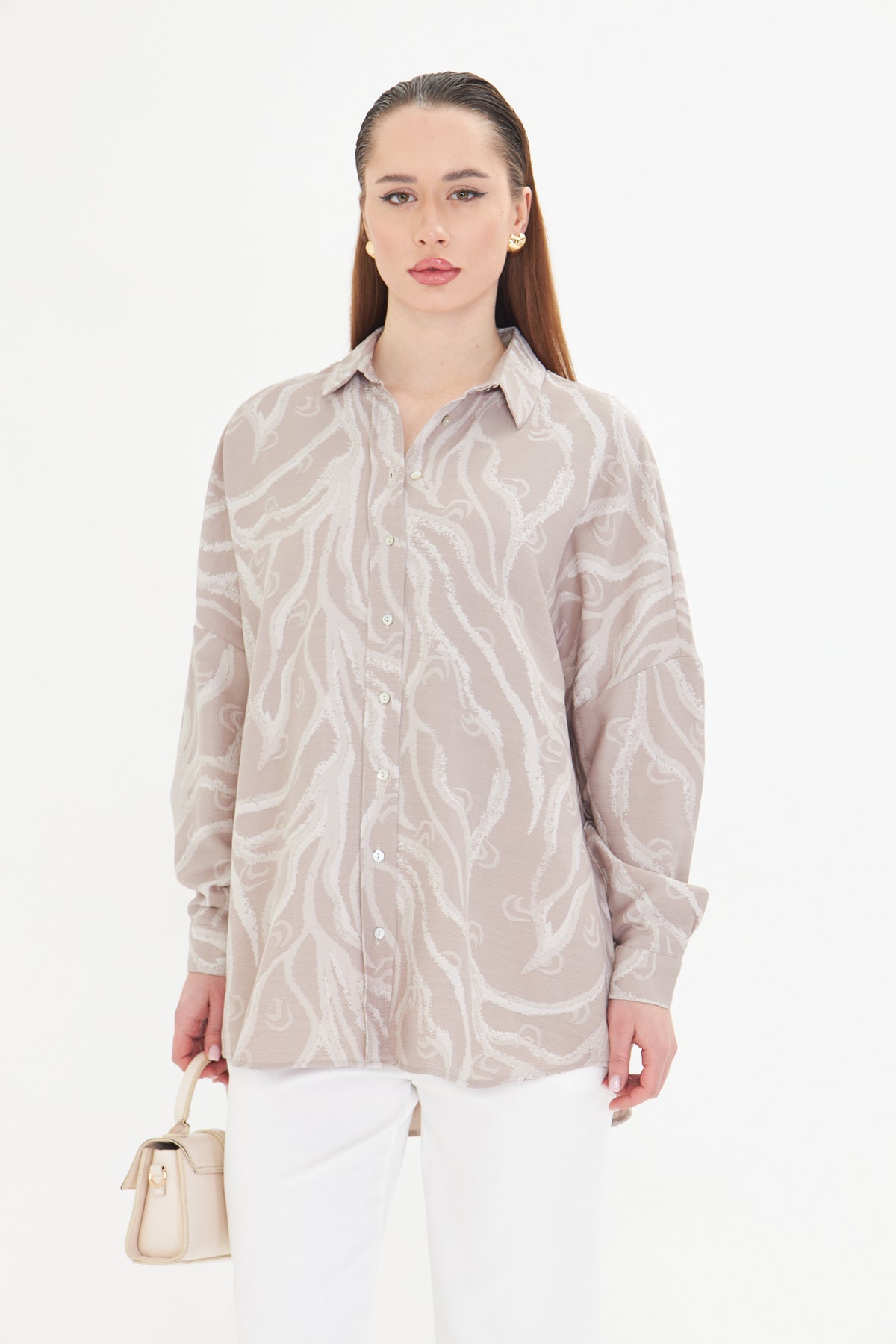 Textured Taupe Oversized Shirt