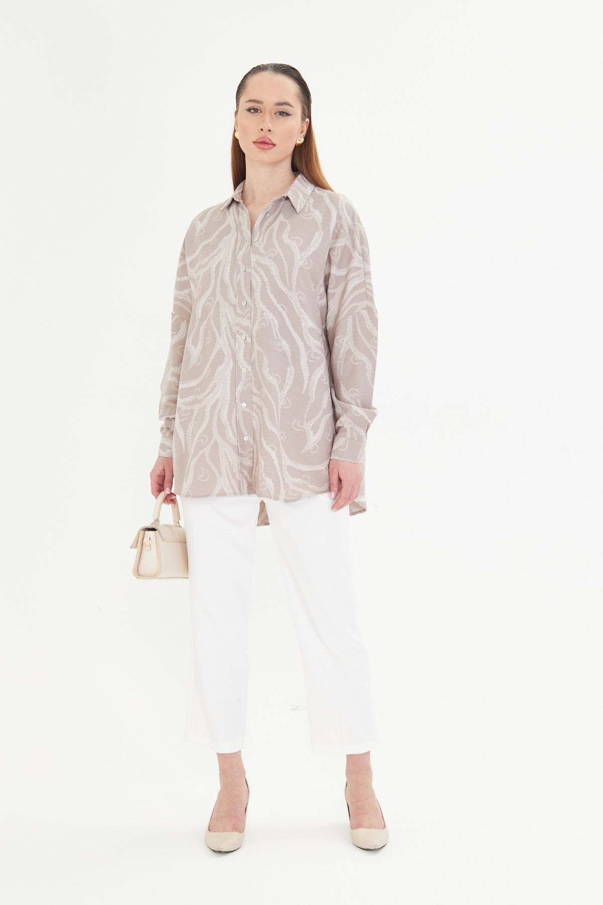 Textured Taupe Oversized Shirt