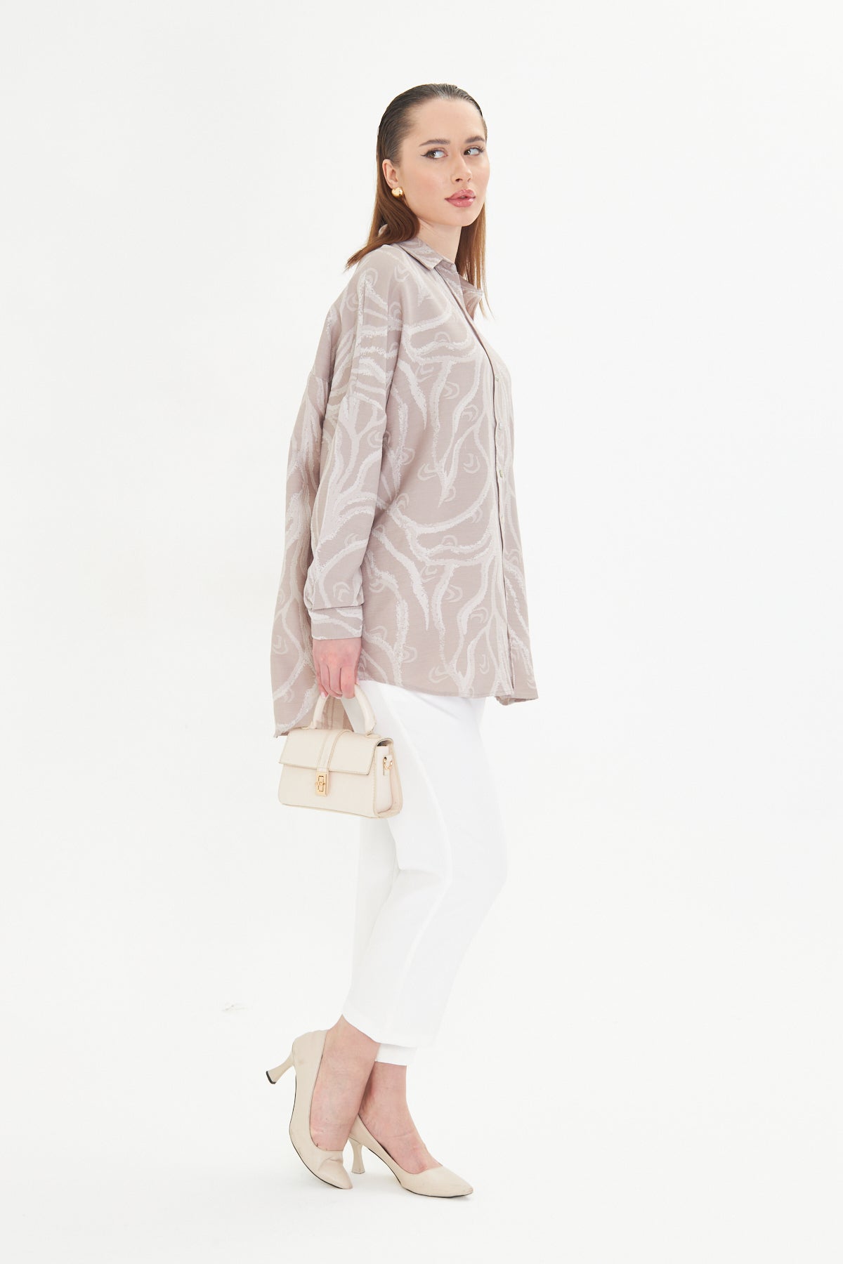 Textured Taupe Oversized Shirt