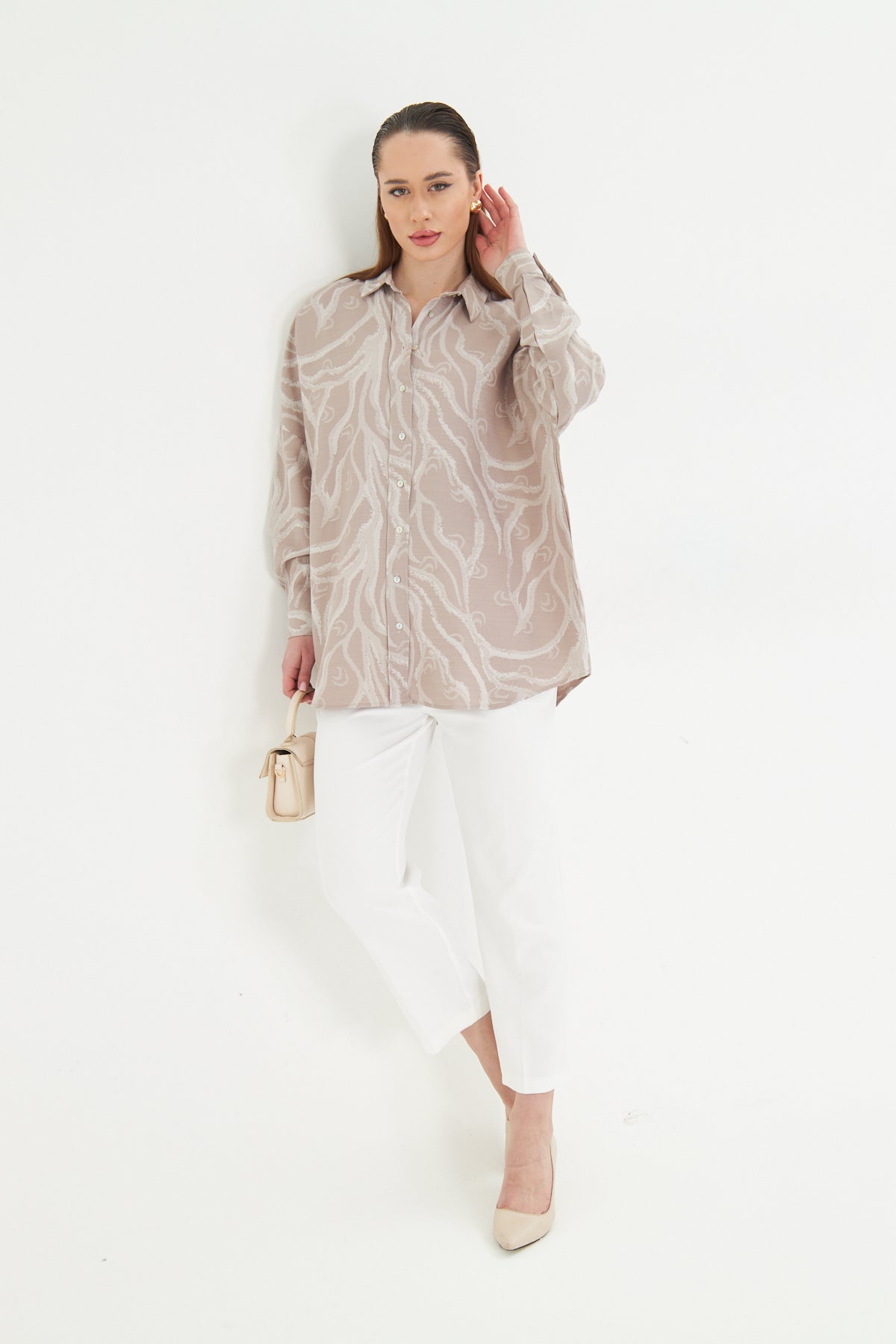Textured Taupe Oversized Shirt