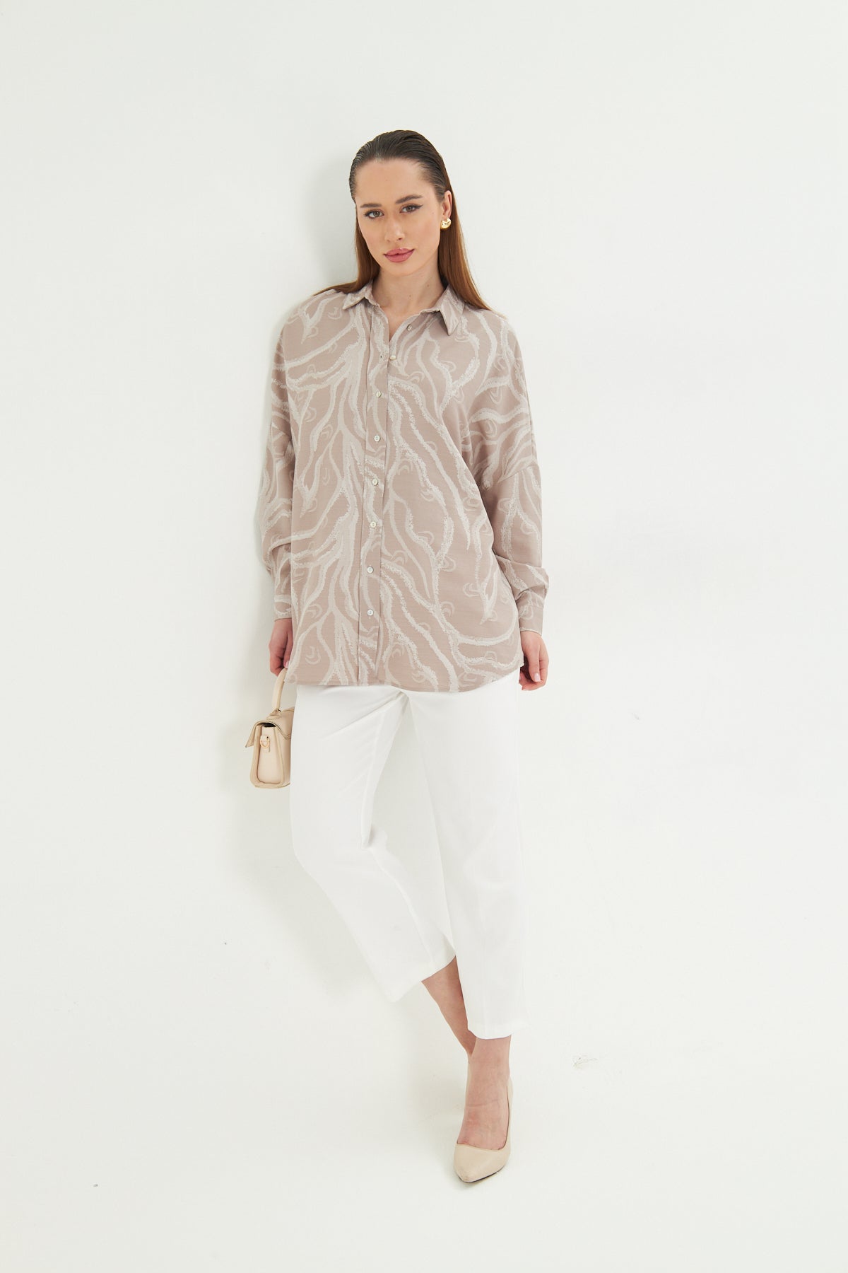 Textured Taupe Oversized Shirt