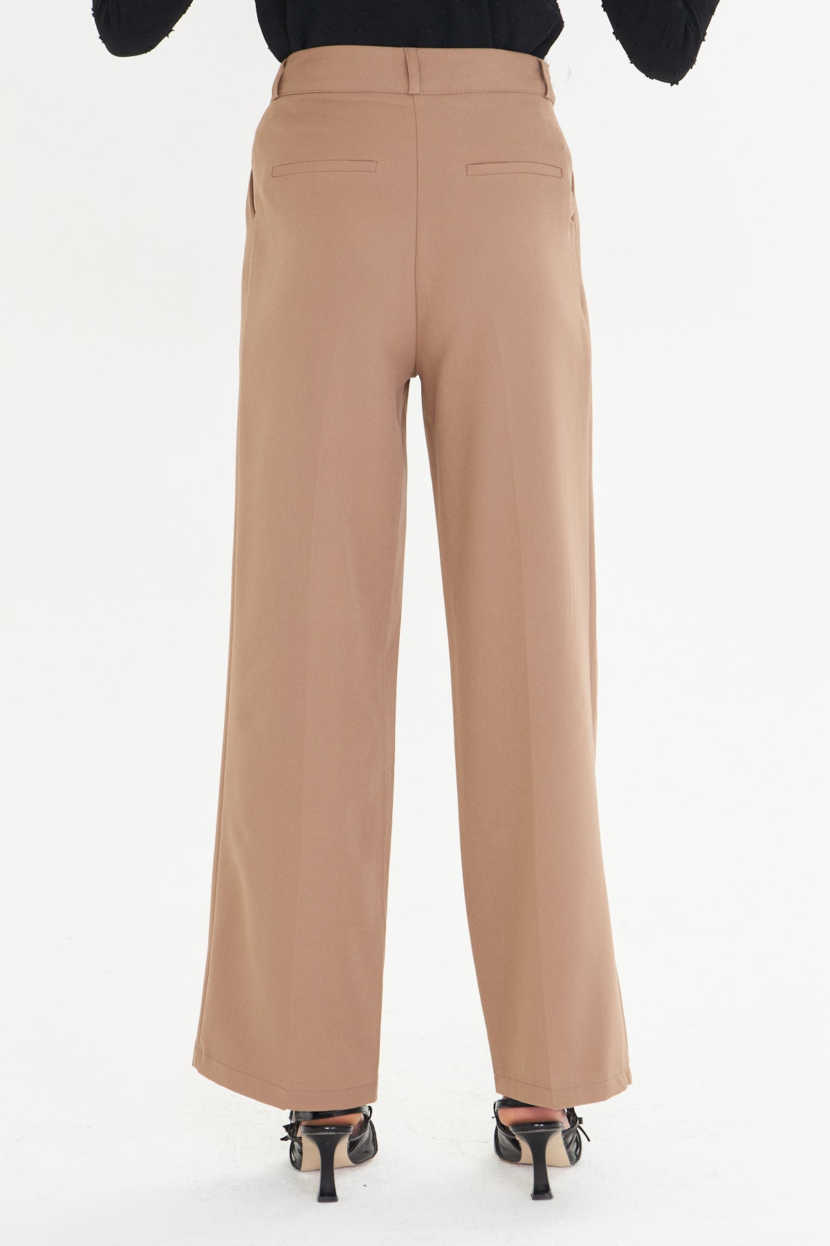 High Waist Wide - Leg Trousers - Tan